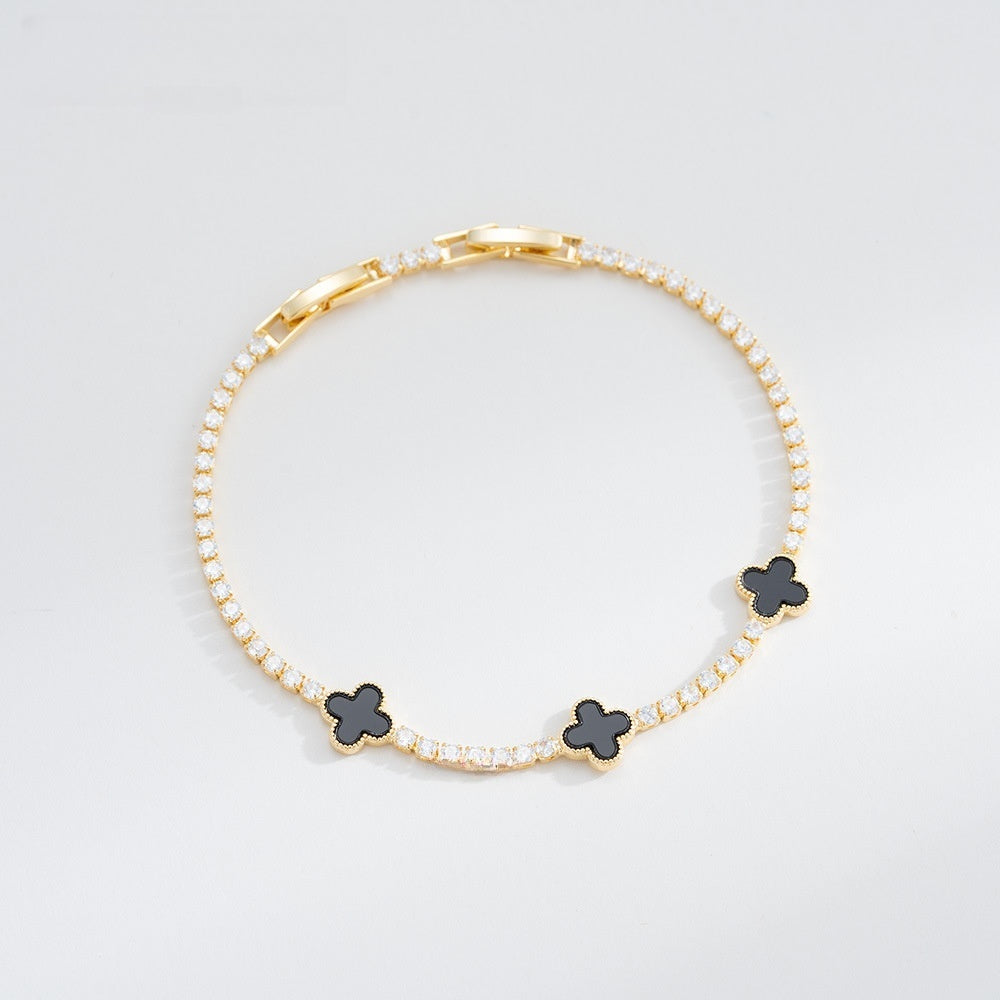 Elegant Four-Leaf Clover Adjustable Bracelet for Women - Gold Plated or Silver Plated Copper Chain Bracelet