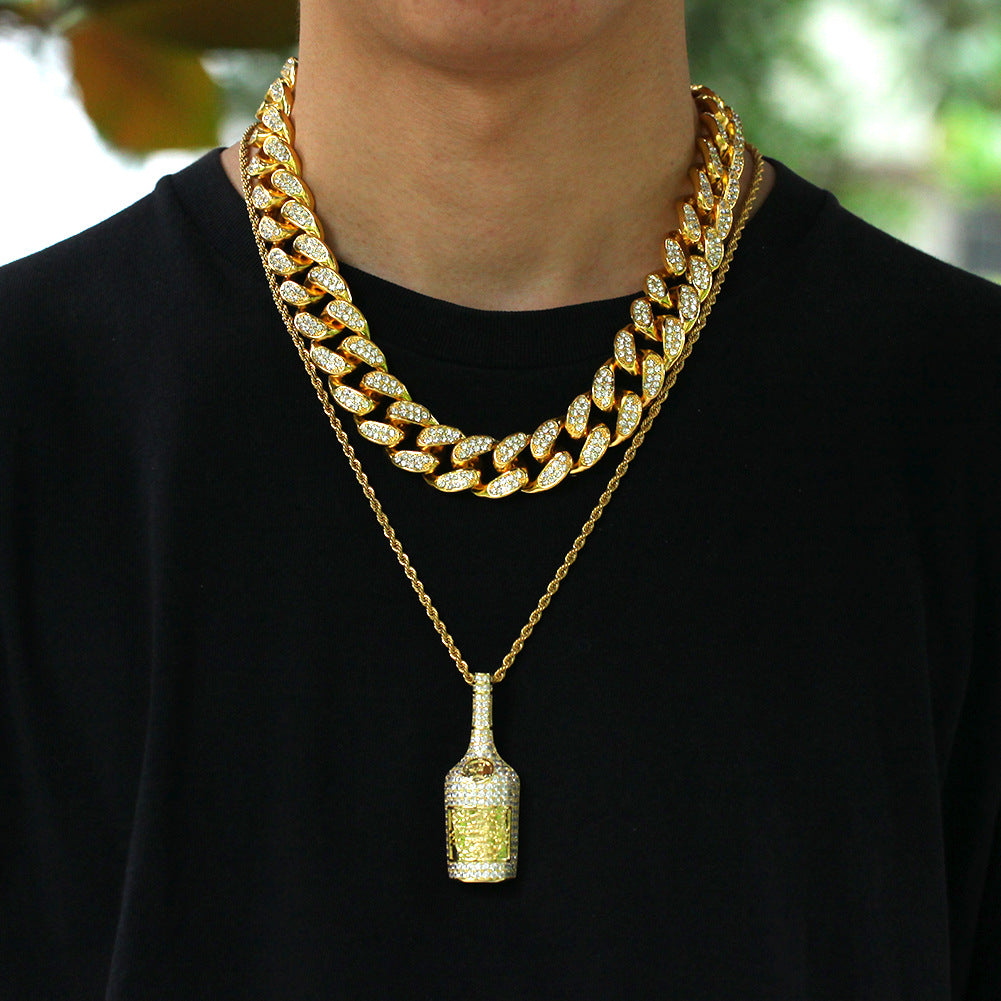 Iced Bottle Pendant Necklace for Men – Cubic Zirconia Hip Hop Chain in Gold, Silver & Two-Tone