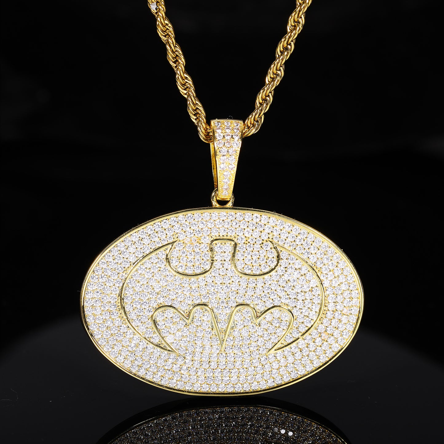 Iced Out Oval Superhero Pendant Necklace for Men Women, Copper Cubic Zirconia Hip Hop Rope Chain product image