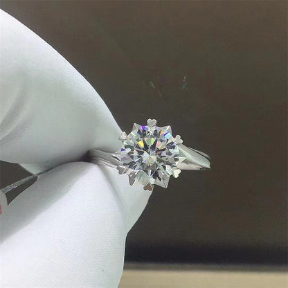 Moissanite Ring for Women, Six-Prong Solitaire Engagement Ring, Wave Band U-Shape Promise Ring, 0.5 to 5 Carat