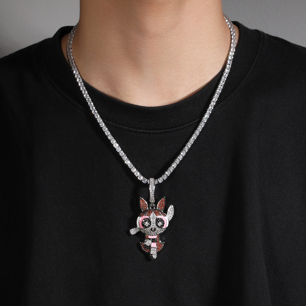 Cute Cartoon Cubic Zirconia Pendant Necklace for Women with 24 Inch Twist Chain