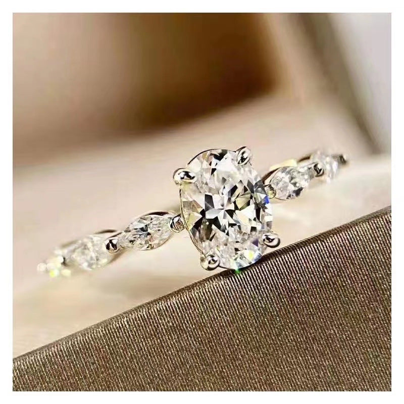 Oval Moissanite Ring with Geometric Side Stones - 1 Carat & 2 Carat Statement Ring for Women product image