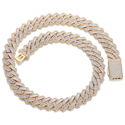 Cuban Link Chain Bracelet Necklace, Iced Cubic Zirconia Link Jewelry, Unisex 15mm/20mm