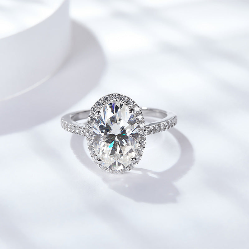 Oval Halo Moissanite Ring, 925 Silver, 18K Gold, Pavé Engagement Ring product image