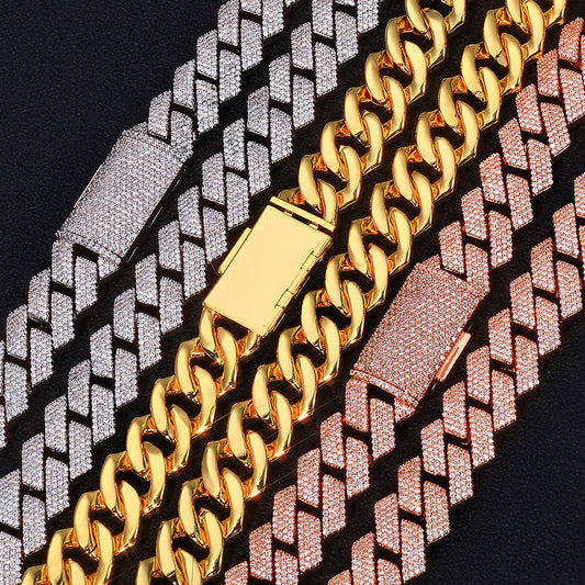 15 mm Diamond-Shaped Iced Cuban Hip Hop Necklace or Bracelet with Cubic Zirconia on a Copper Base - CHA301 alternate product image