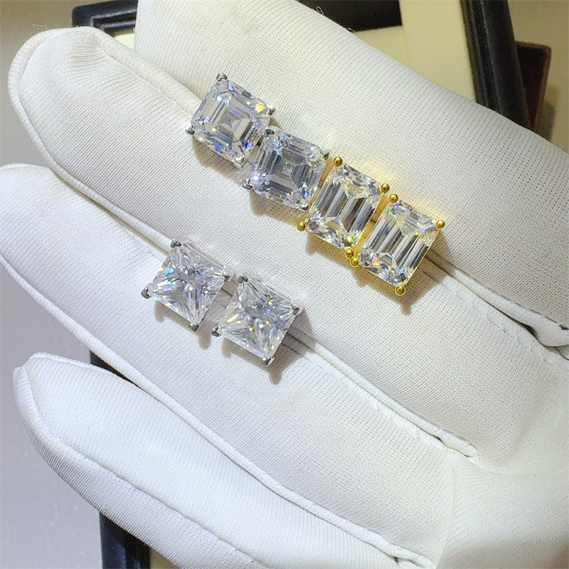 Moissanite Stud Earrings for Women, Heart, Emerald Cut, Princess Cut & Asscher Style Earrings product image