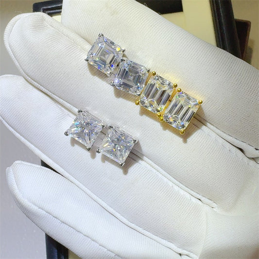 Moissanite Stud Earrings for Women, Heart, Emerald Cut, Princess Cut & Asscher Style Earrings