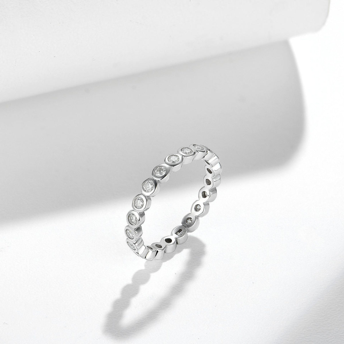 Moissanite Bubble Eternity Stack Ring for Women, Bezel Set, S925 Sterling Silver with 18K Gold Plating product image
