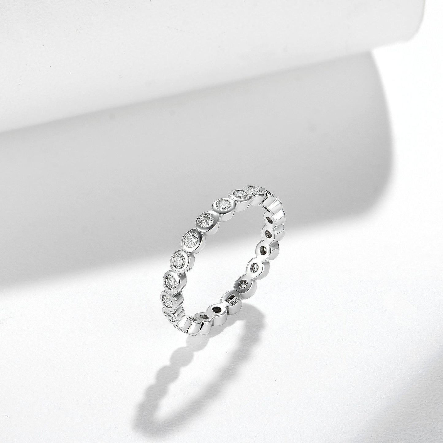 Moissanite Bubble Eternity Stack Ring for Women, Bezel Set, S925 Sterling Silver with 18K Gold Plating product image