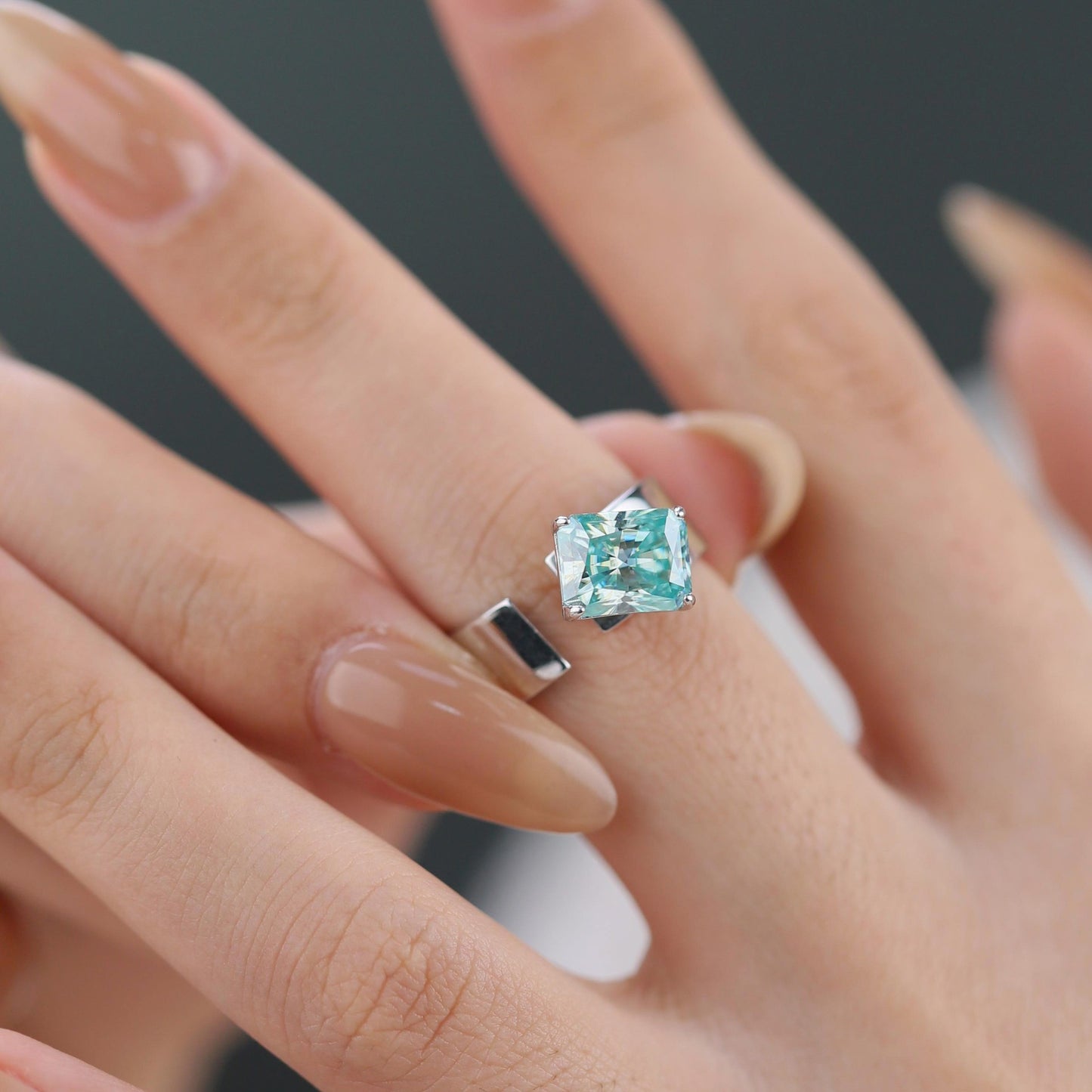 3 Carat Moissanite Ring, Open Adjustable S925 Silver Radiant-Cut Color Stone Ring, Women’s Promise Ring product image
