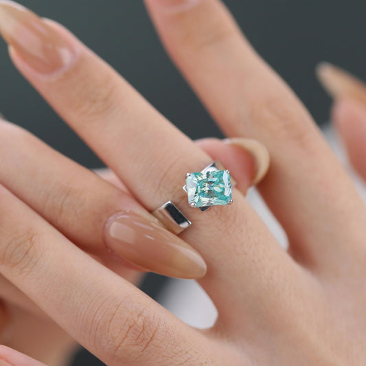 3 Carat Moissanite Ring, Open Adjustable S925 Silver Radiant-Cut Color Stone Ring, Women’s Promise Ring alternate product image