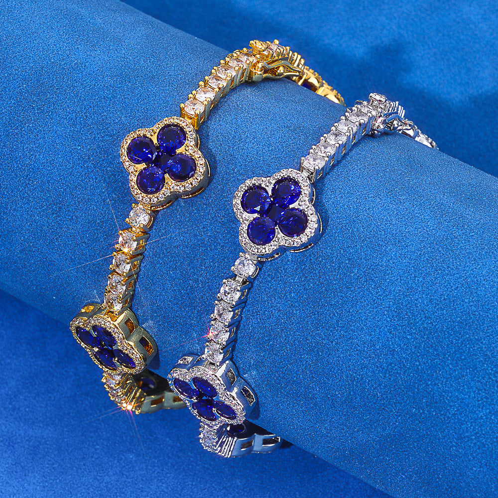 3 mm Blue Clover CZ Tennis Hip Hop Bracelet with Copper Base - CHA362 product image
