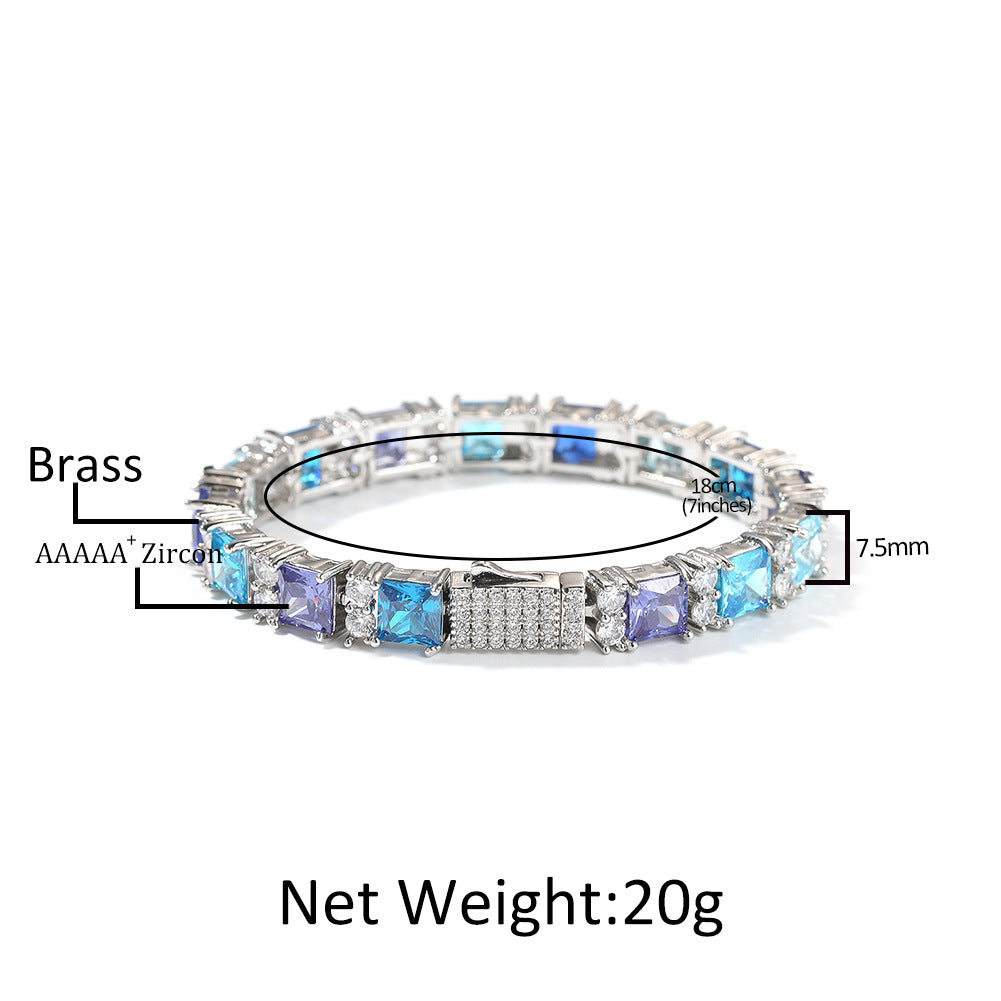 Iced Out Square Cut Crystal Chain Bracelet for Women & Men - Silver Plated Hip Hop Statement Bracelet product image