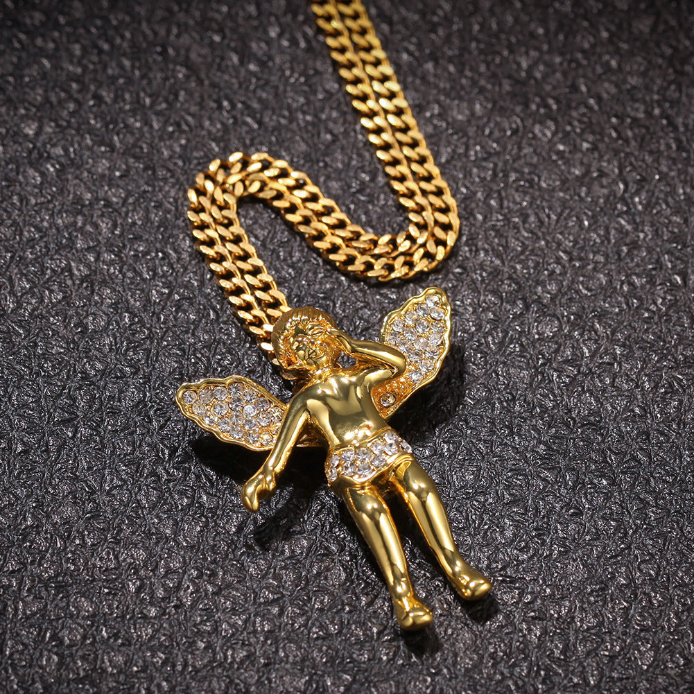 Iced Angel Pendant Necklace with 60cm Stainless Steel Cuban Chain for Women & Men product image