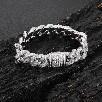 15 mm Mixed-Cut Iced Cuban Hip Hop Bracelet with Cubic Zirconia on a Copper Base - CHA172