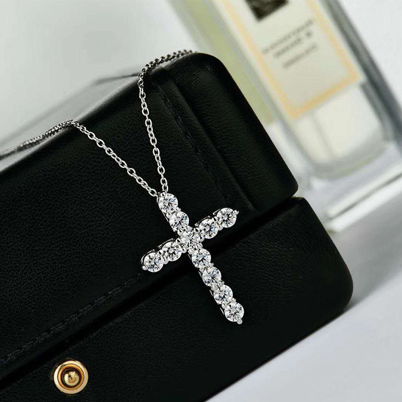Sparkling Cross Pendant Necklace, Round Stone Jesus Cross Jewelry product image