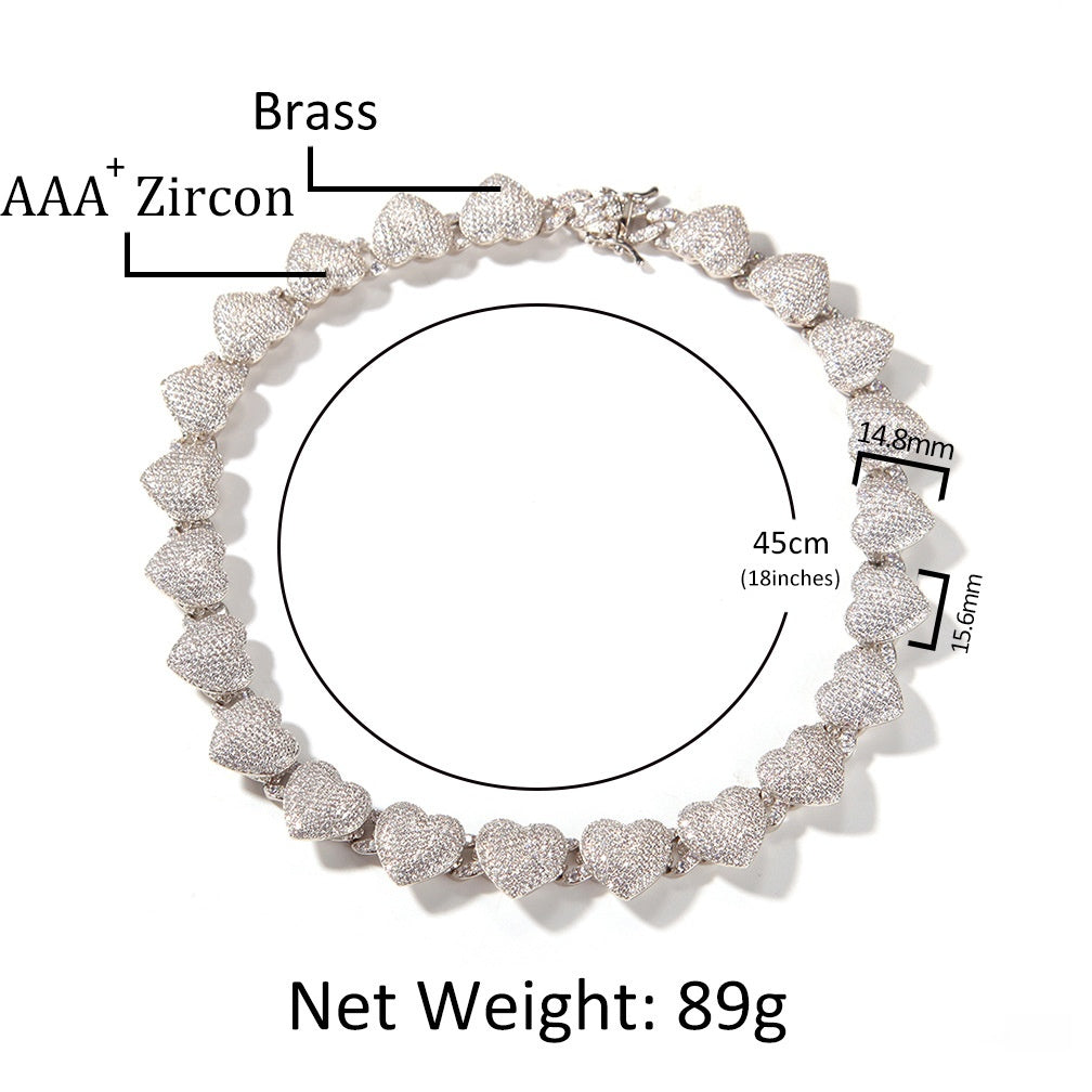 Iced Heart Cuban Link Necklace with Cubic Zirconia Pendant Chain for Women & Men product image