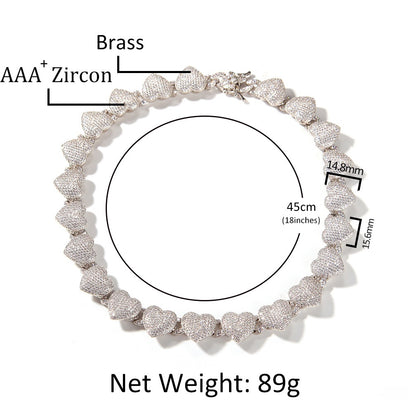 Iced Heart Cuban Link Necklace with Cubic Zirconia Pendant Chain for Women & Men