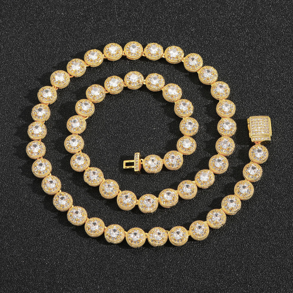 Hip Hop Round Iced Link Cubic Zirconia Necklace for Men