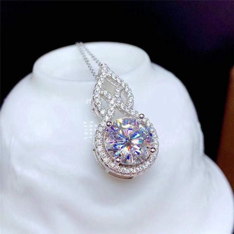 Moissanite Gourd Pendant Necklace for Women, D Color VVS1 Halo Pendant, 1 Carat or 2 Carat product image