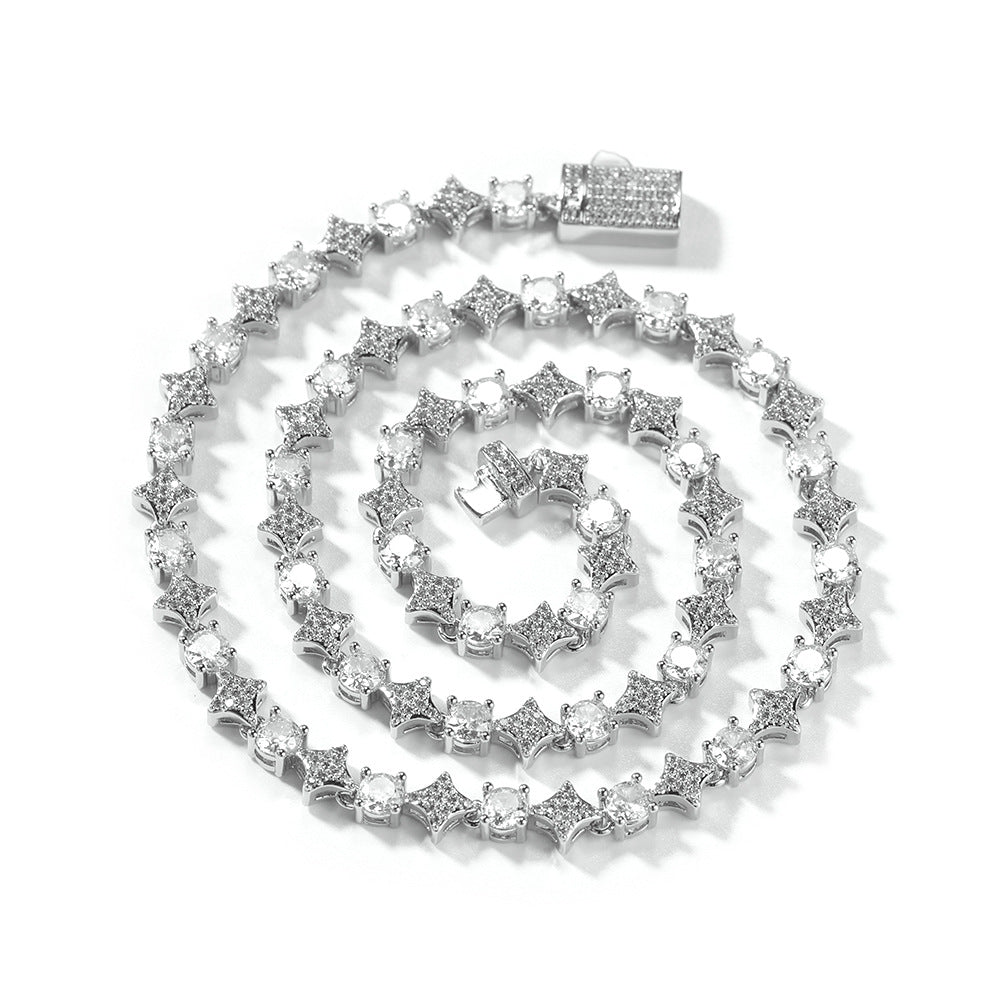 Iced Cross Star Tennis Chain Necklace Bracelet Set with Cubic Zirconia for Women and Men