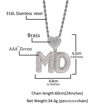 Custom Iced Letter Name Pendant Necklace for Women – Gold or Silver Plated Hip Hop Chain, Personalized Cubic Zirconia Statement Necklace