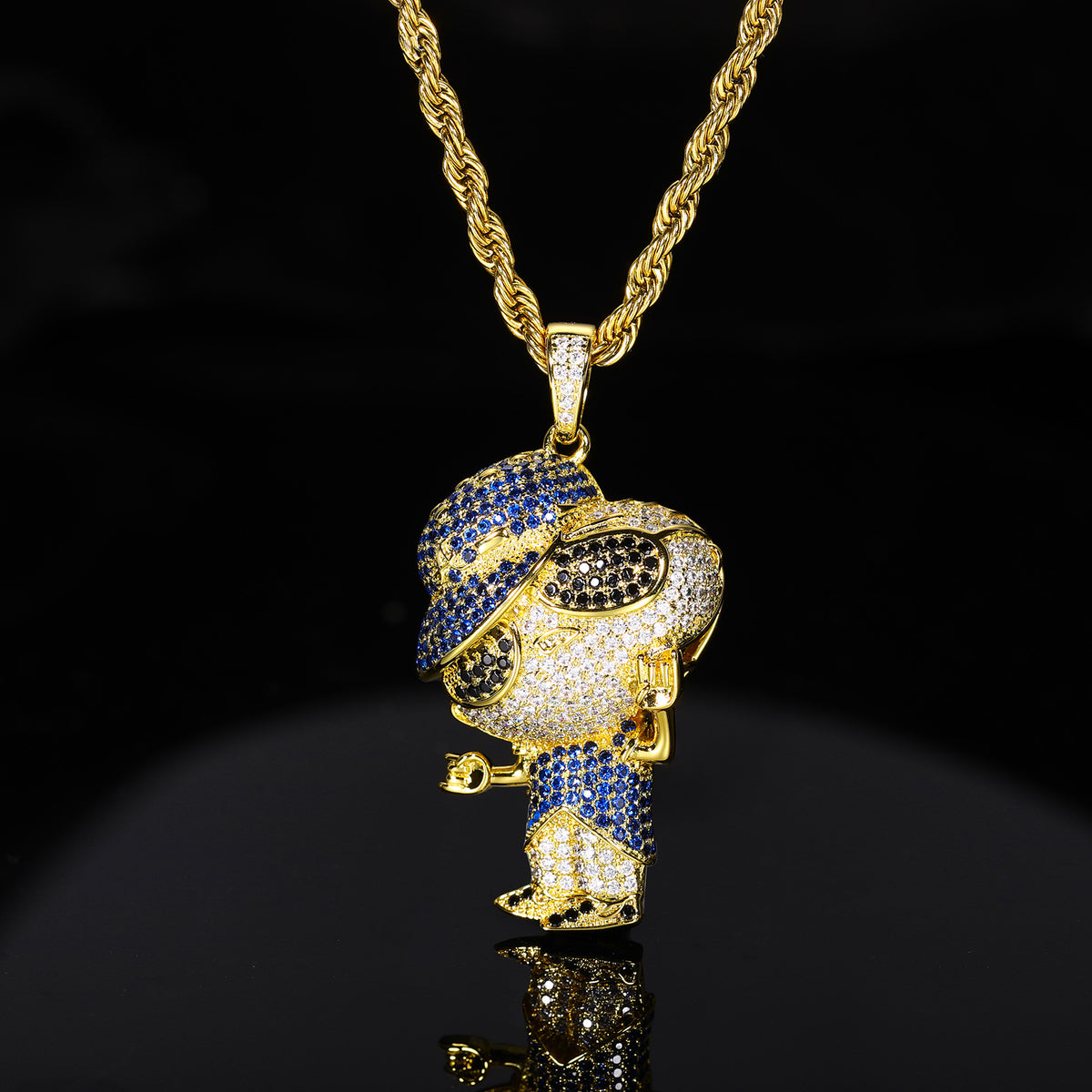 Iced Out Cartoon Boy Pendant Necklace with Rope Chain - Hip Hop Cubic Zirconia Statement Chain for Men & Unisex product image