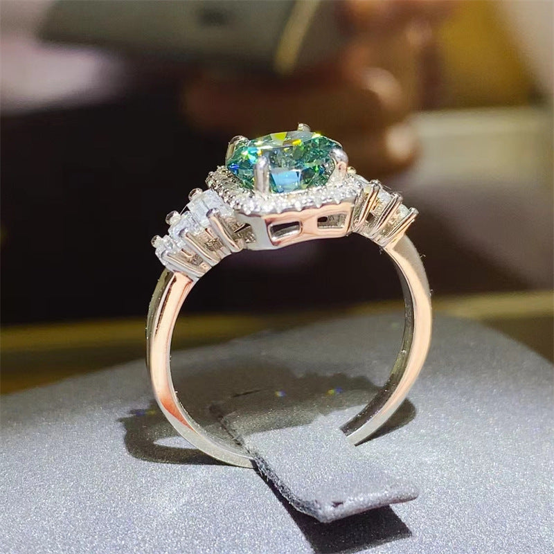 3 Carat Moissanite Halo Ring with Side Baguette Accents, Geometric U Shape Stackable Women’s Ring product image
