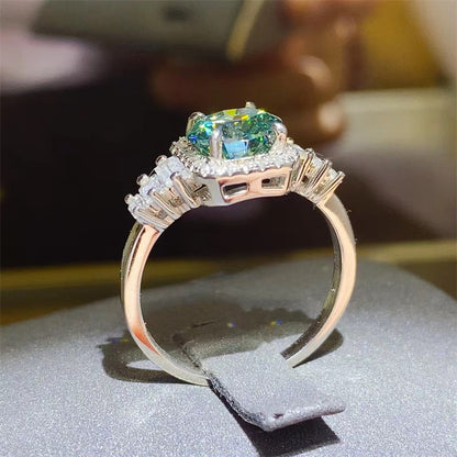 3 Carat Moissanite Halo Ring with Side Baguette Accents, Geometric U Shape Stackable Women’s Ring