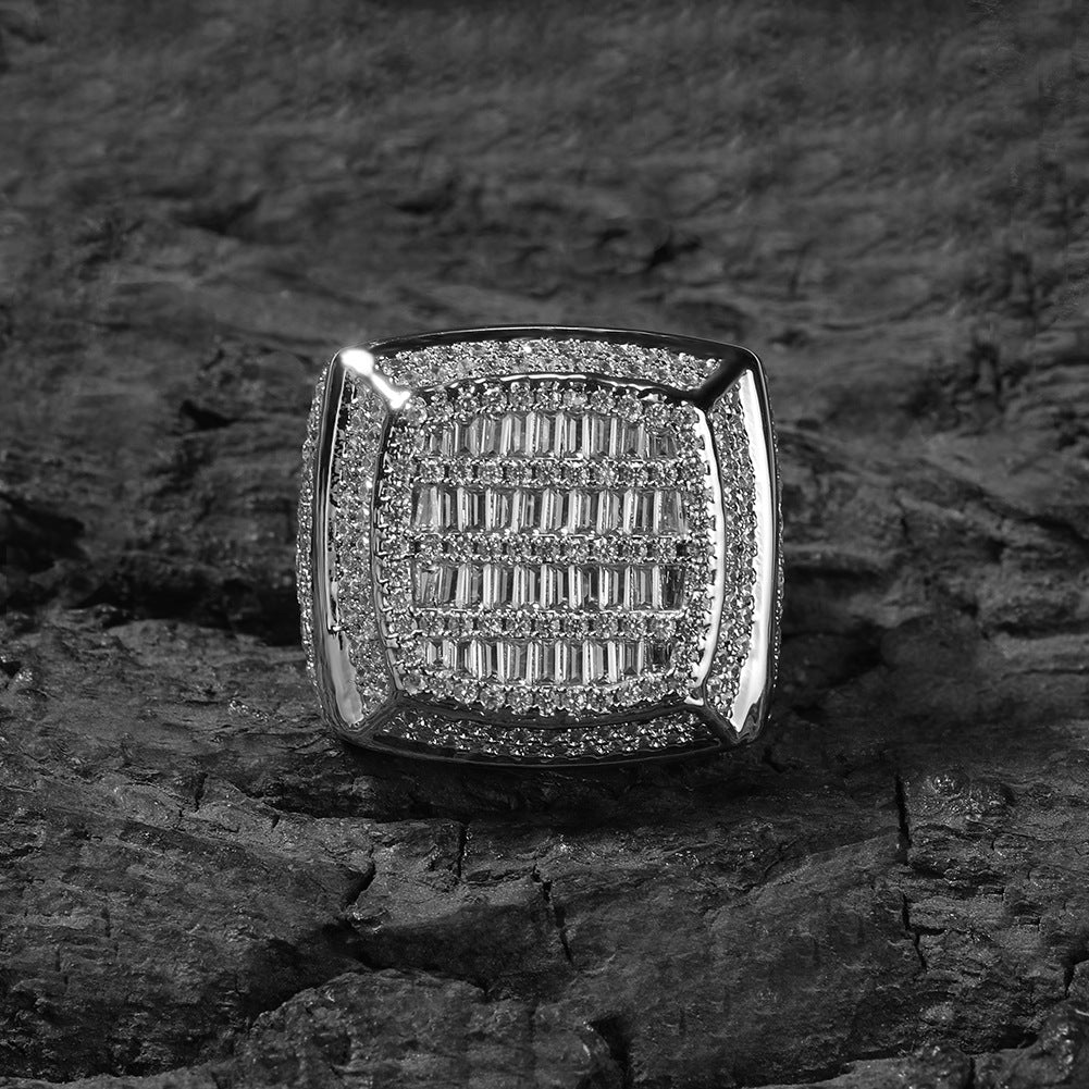 Men’s Square Statement Ring with Cubic Zirconia - Gold Plated or Silver Plated Hip Hop Fashion Ring
