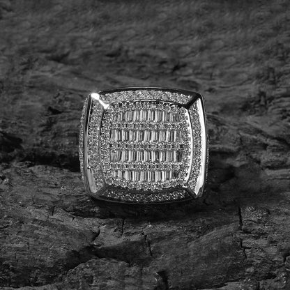 Men’s Square Statement Ring with Cubic Zirconia - Gold Plated or Silver Plated Hip Hop Fashion Ring