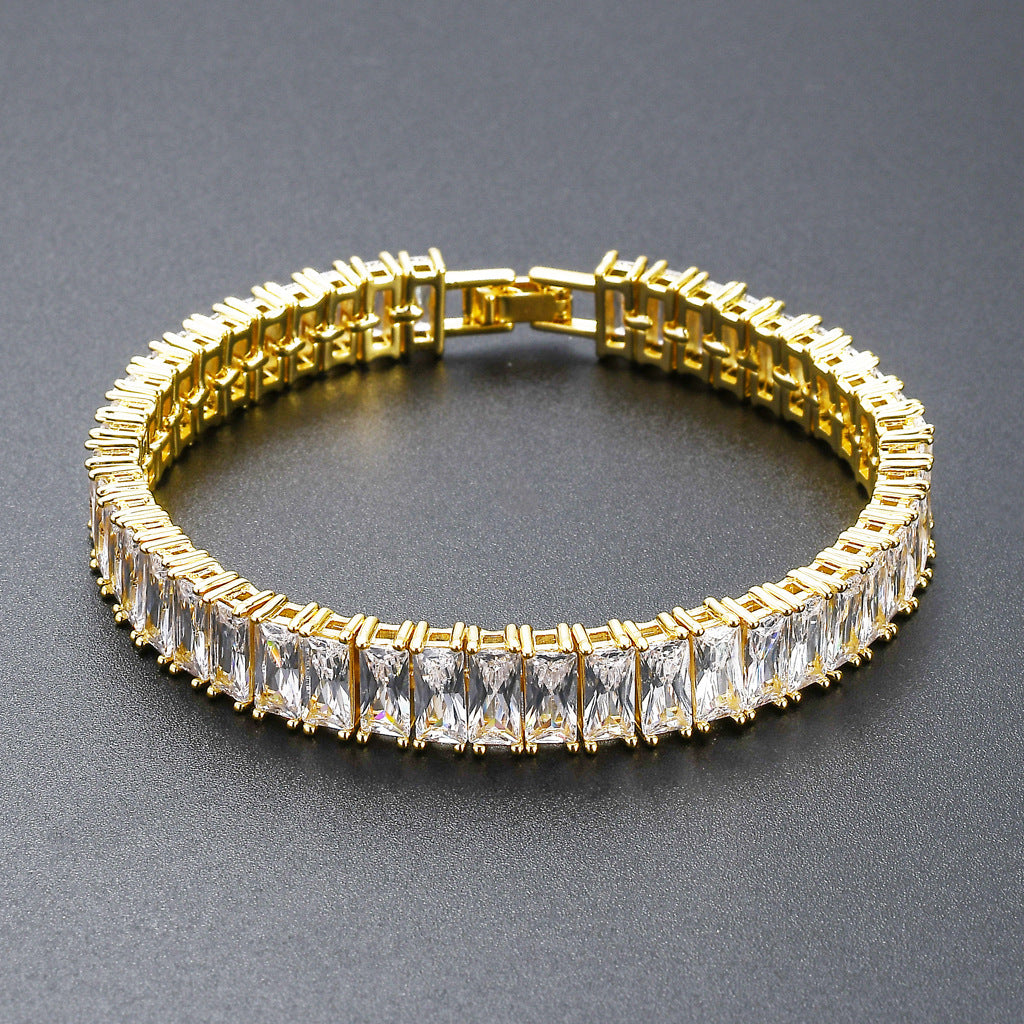 Hip Hop Light Luxury Diamond Shape Cuban Link Copper Bracelet for Men
