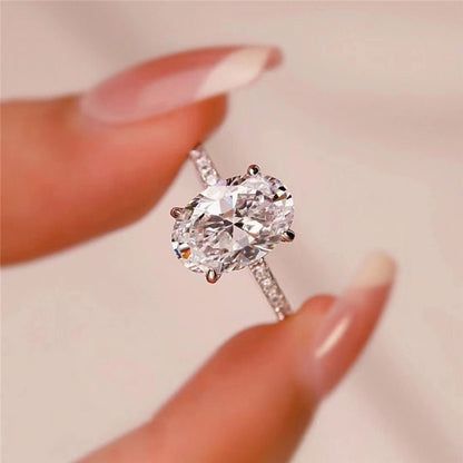 Oval Cut Moissanite Ring with Pavé Band for Women, European American Style Promise Ring