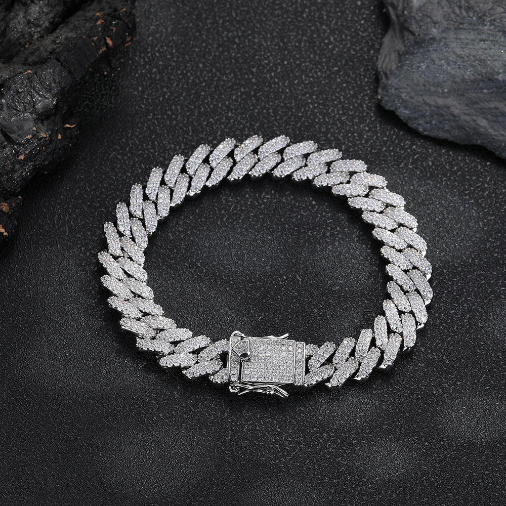 12mm Pave Cuban Link Bracelet, Unisex Hip Hop Chain Style