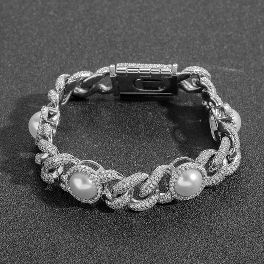 Hip Hop Light Luxury Cuban Link Bubble Pearl Bracelet for Men