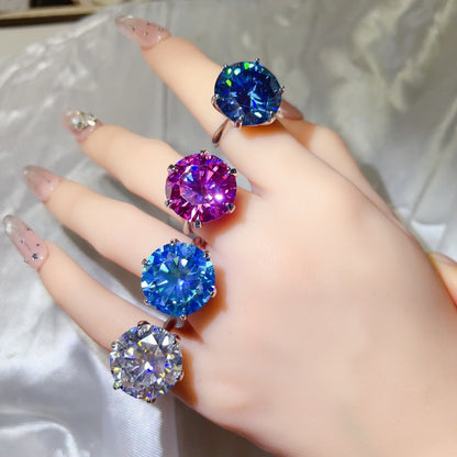20 Carat Color Moissanite Ring for Women – Round Six-Prong Solitaire Statement Ring