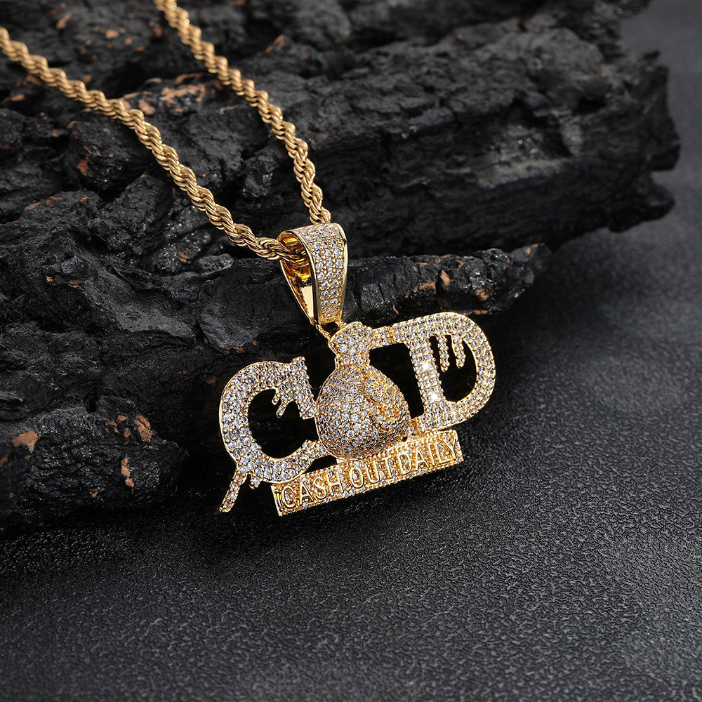 Men's Hip Hop Letter Pendant Rope Chain Necklace, CZ Copper Streetwear Jewelry