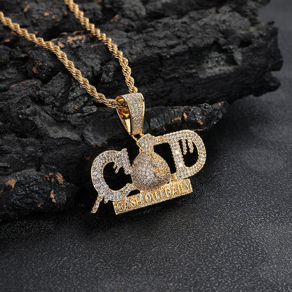 Men's Hip Hop Letter Pendant Rope Chain Necklace, CZ Copper Streetwear Jewelry