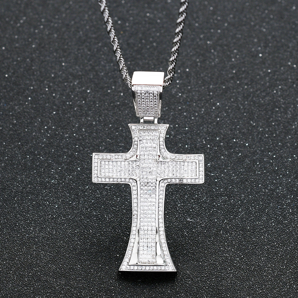 Hip Hop Vintage Cross Diamond Shape Cubic Zirconia Pendant Necklace for Men and Women