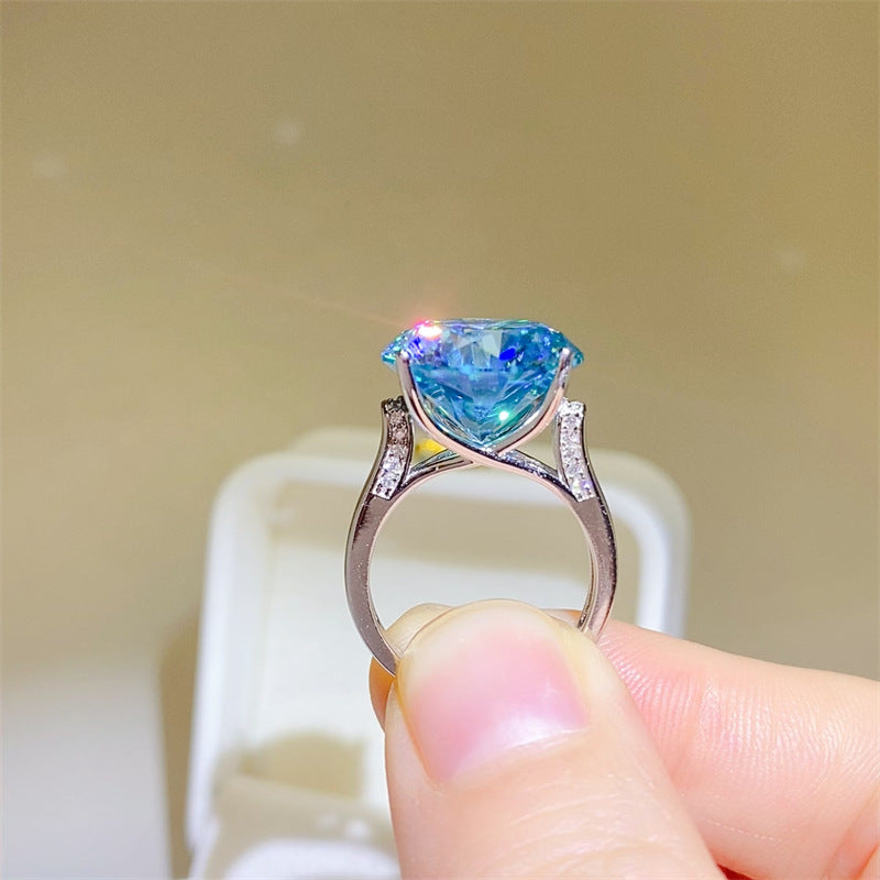 Blue Moissanite Solitaire Ring for Women, Four-Prong Engagement Style Ring, 1 to 10 Carat Look, U-Shaped Band product image