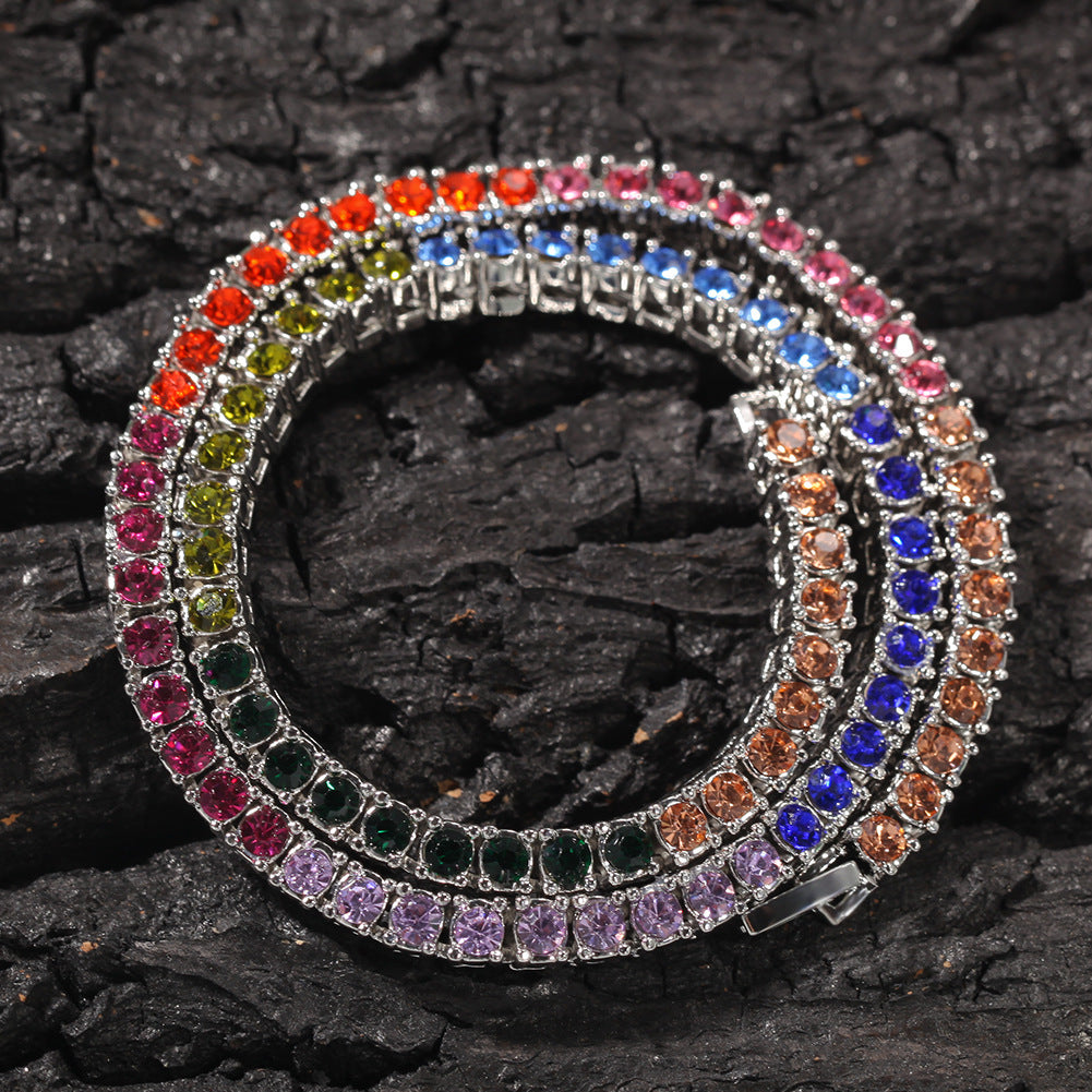Men’s Rainbow Crystal Line Chain Necklace - Gold Plated & Silver Plated Statement Pendant Necklace, 16/18/20 Inch product image