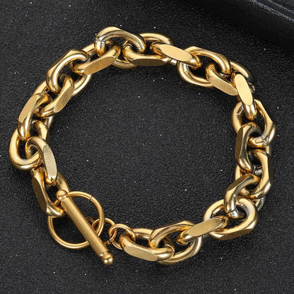 9 mm Polished Oval Link Hip Hop Bracelet with Stainless steel Base - CHA060