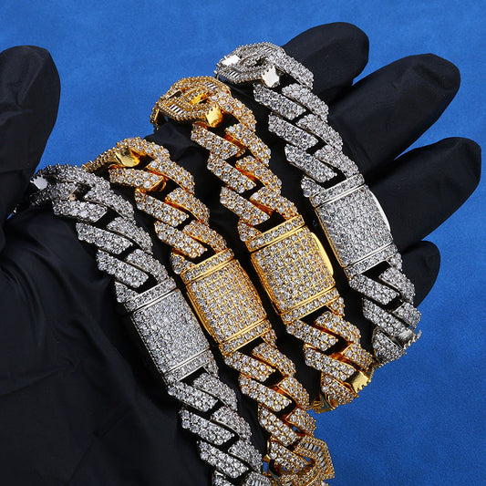 15 mm Geometric Iced Cuban Hip Hop Bracelet with Cubic Zirconia on a Copper Base - CHA146 alternate product image