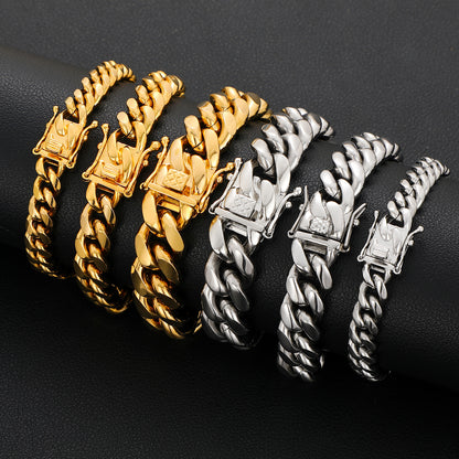Unisex Cuban Link Chain Necklace in Titanium Steel, Gold or Steel Tone Hip Hop Statement Chain