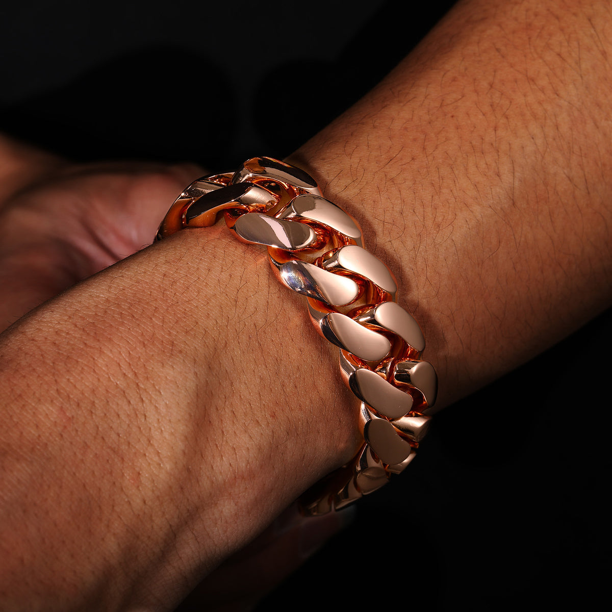 Rose Gold Tone Cuban Link Chain Bracelet Necklace Set for Women and Men, Geometric Hip Hop Streetwear Jewelry product image