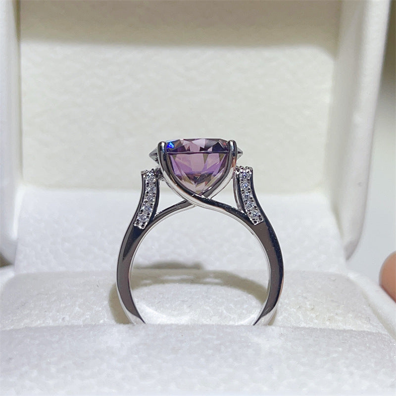 Purple Moissanite Ring for Women, Round Four-Prong Solitaire Engagement Ring, 1 Carat 2 Carat 3 Carat 5 Carat product image