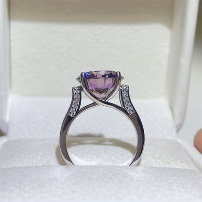 Purple Moissanite Ring for Women, Round Four-Prong Solitaire Engagement Ring, 1 Carat 2 Carat 3 Carat 5 Carat
