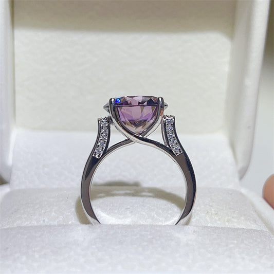 Purple Moissanite Ring for Women, Round Four-Prong Solitaire Engagement Ring, 1 Carat 2 Carat 3 Carat 5 Carat