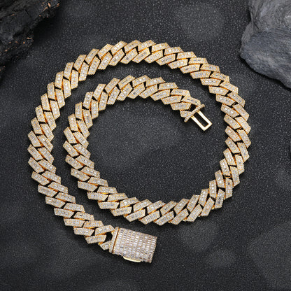 15mm Cuban Link Chain Bracelet and Necklace, Iced Out Geometric Hip Hop Jewelry, Unisex Streetwear Accessory