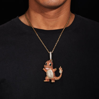 Iced Out Cartoon Character Pendant Necklace Set in Rose Gold Tone with Cubic Zirconia Chain
